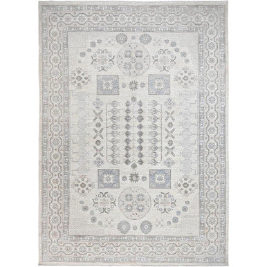Oushak And Peshawar Wool Hand Knotted Rug Ivory White 9.11X13.6 -O086521