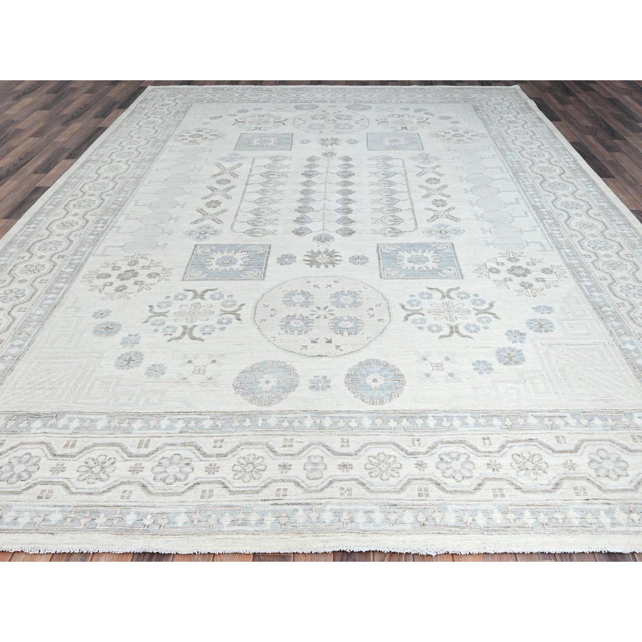 Oushak And Peshawar Wool Hand Knotted Rug Ivory White 9.11X13.6 -O086521