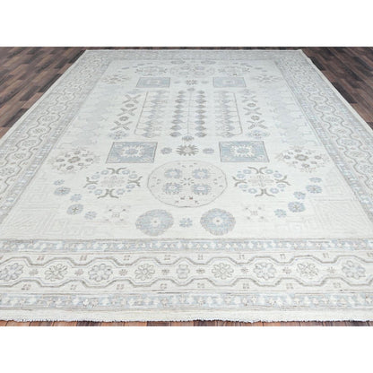 Oushak And Peshawar Wool Hand Knotted Rug Ivory White 9.11X13.6 -O086521