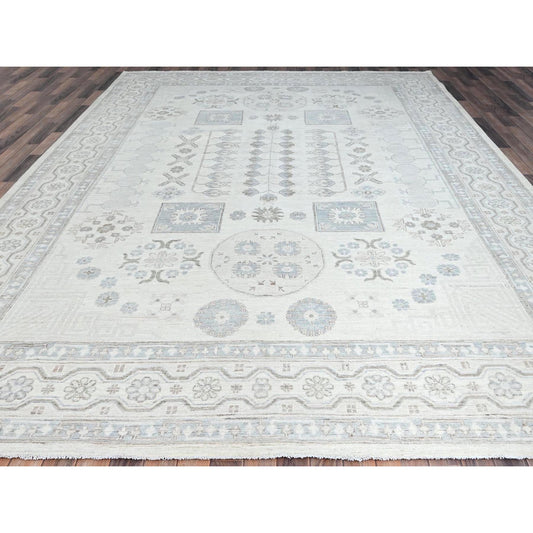 Oushak And Peshawar Wool Hand Knotted Rug Ivory White 9.11X13.6 -O086521