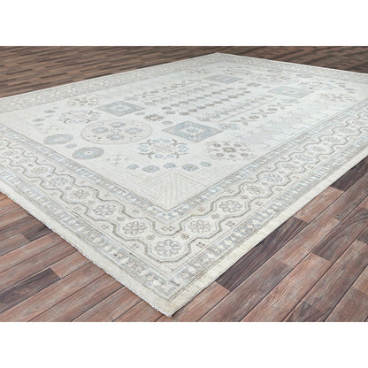 Oushak And Peshawar Wool Hand Knotted Rug Ivory White 9.11X13.6 -O086521