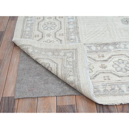 Oushak And Peshawar Wool Hand Knotted Rug Ivory White 9.11X13.6 -O086521