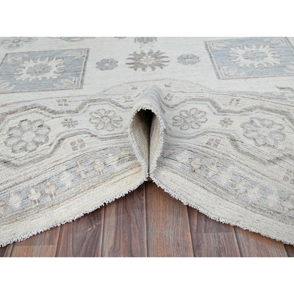 Oushak And Peshawar Wool Hand Knotted Rug Ivory White 9.11X13.6 -O086521