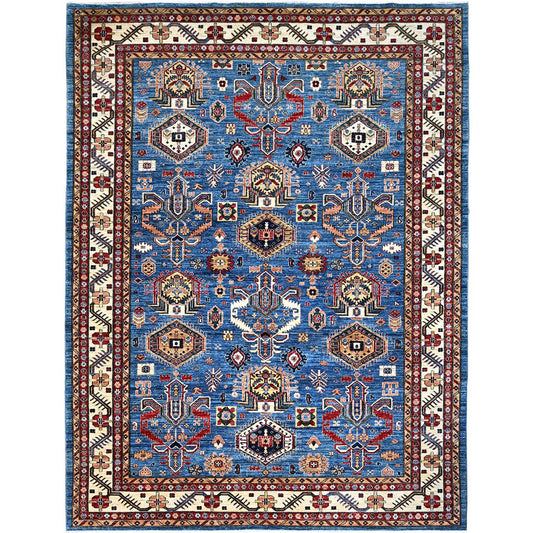 Kazak Wool Hand Knotted Rug Blue Ivory 9.3X11.10 -O086533