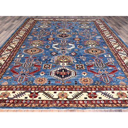 Kazak Wool Hand Knotted Rug Blue Ivory 9.3X11.10 -O086533