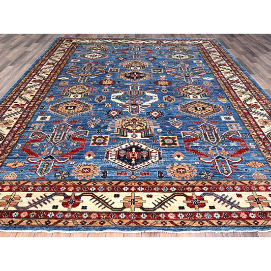 Kazak Wool Hand Knotted Rug Blue Ivory 9.3X11.10 -O086533