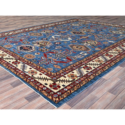 Kazak Wool Hand Knotted Rug Blue Ivory 9.3X11.10 -O086533