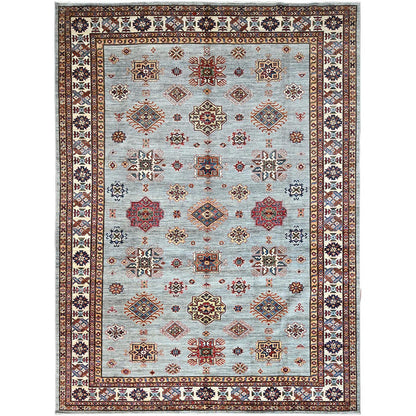 Kazak Wool Hand Knotted Rug Grey Ivory 8.11X11.11 -O086535