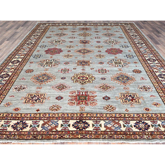 Kazak Wool Hand Knotted Rug Grey Ivory 8.11X11.11 -O086535