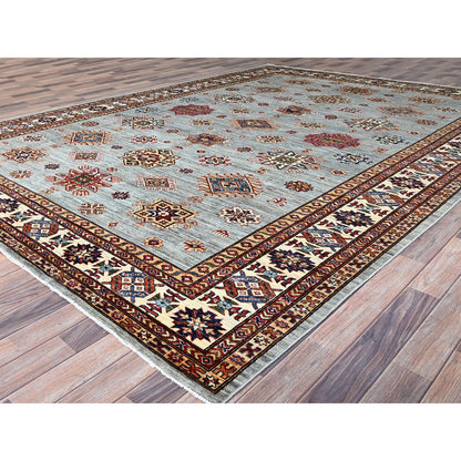 Kazak Wool Hand Knotted Rug Grey Ivory 8.11X11.11 -O086535