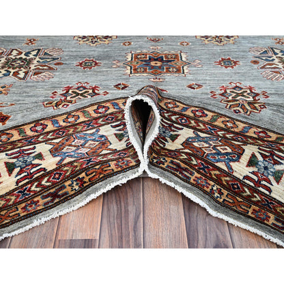 Kazak Wool Hand Knotted Rug Grey Ivory 8.11X11.11 -O086535