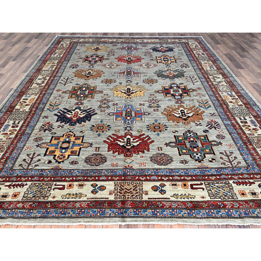 Kazak Wool Hand Knotted Rug Grey Ivory 8.8X11.9 -O086537