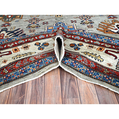 Kazak Wool Hand Knotted Rug Grey Ivory 8.8X11.9 -O086537