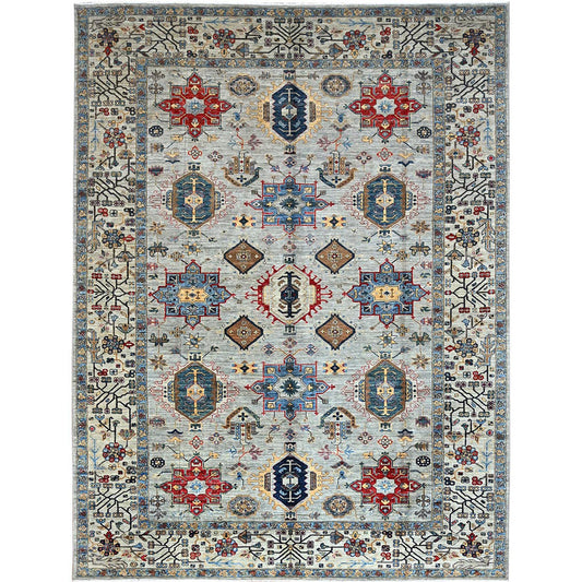 Kazak Wool Hand Knotted Rug Grey Ivory 8.9X11.9 -O086538