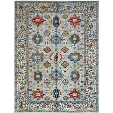 Kazak Wool Hand Knotted Rug Grey Ivory 8.9X11.9 -O086538
