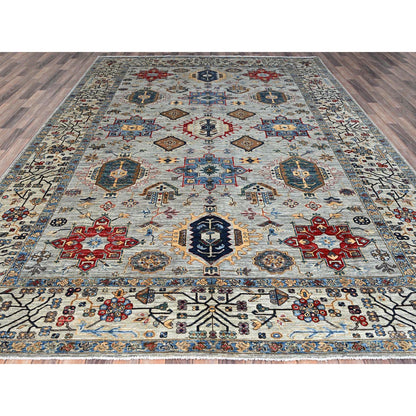 Kazak Wool Hand Knotted Rug Grey Ivory 8.9X11.9 -O086538