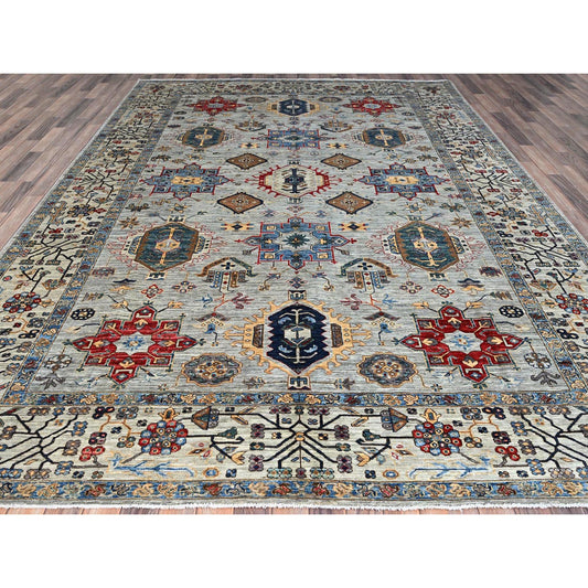 Kazak Wool Hand Knotted Rug Grey Ivory 8.9X11.9 -O086538