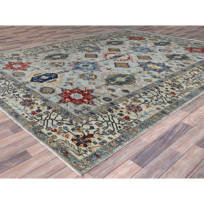 Kazak Wool Hand Knotted Rug Grey Ivory 8.9X11.9 -O086538