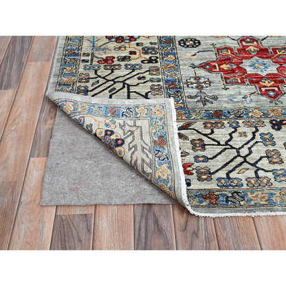 Kazak Wool Hand Knotted Rug Grey Ivory 8.9X11.9 -O086538