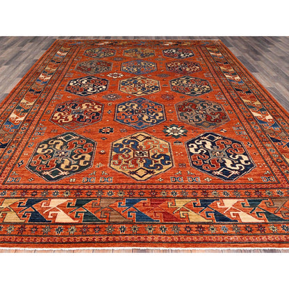 Kazak Wool Hand Knotted Rug Orange Orange 8.10X11.10 -O086539