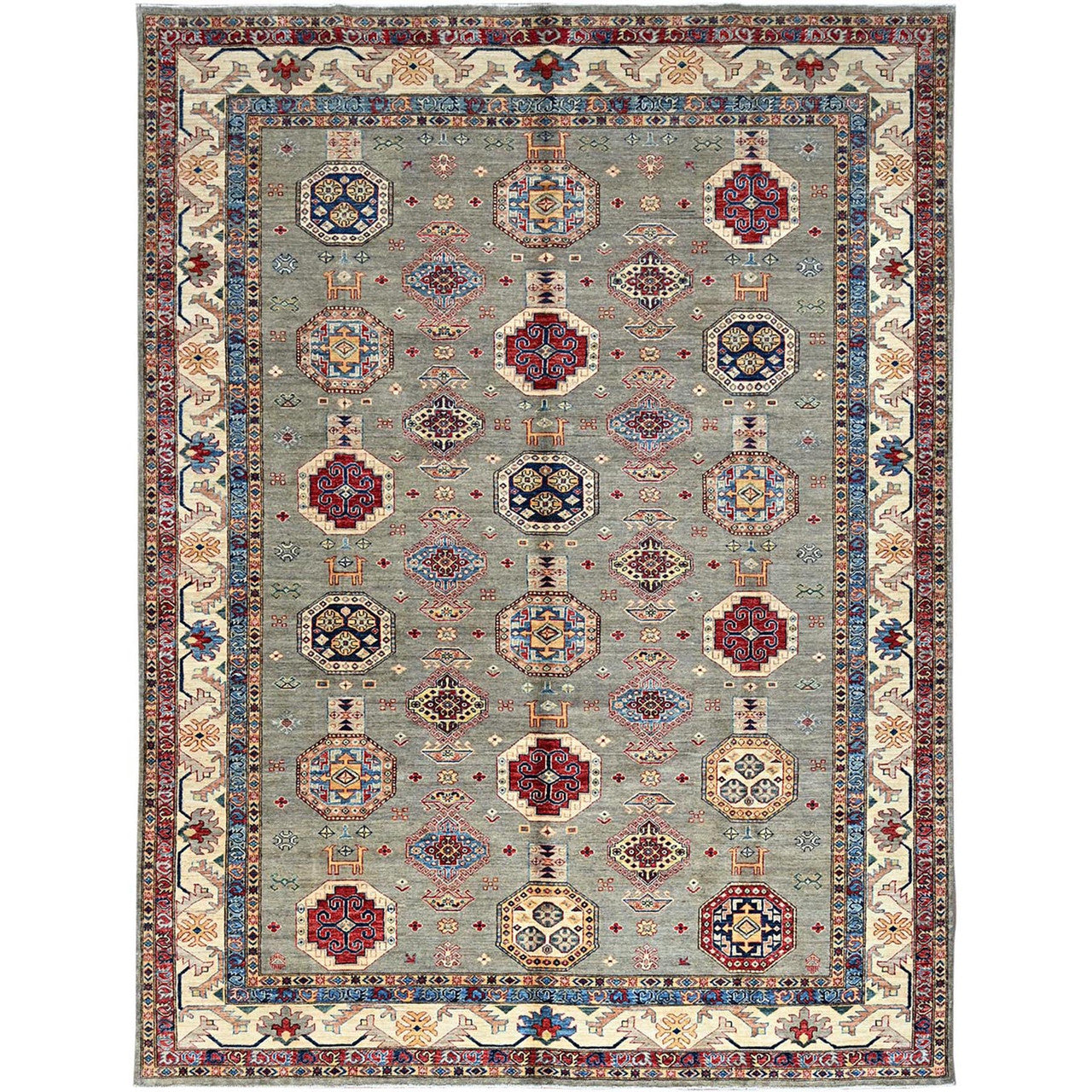 Gray 8'10" x 11'9" Kazak Hand knotted Wool Rug - Sku: O086540