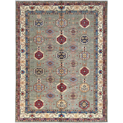 Kazak Wool Hand Knotted Rug Grey Ivory 8.10X11.9 -O086540