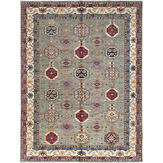 Kazak Wool Hand Knotted Rug Grey Ivory 8.10X11.9 -O086540