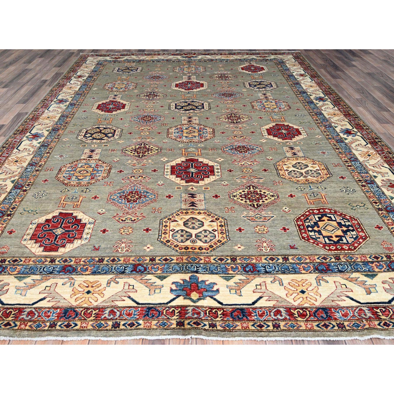 Gray 8'10" x 11'9" Kazak Hand knotted Wool Rug - Sku: O086540