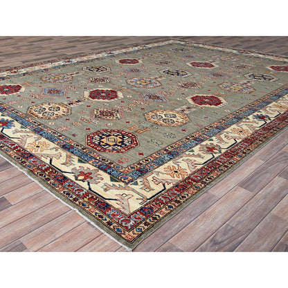 Kazak Wool Hand Knotted Rug Grey Ivory 8.10X11.9 -O086540