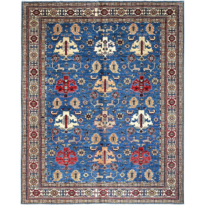Kazak Wool Hand Knotted Rug Blue Ivory 7.11X9.11 -O086544