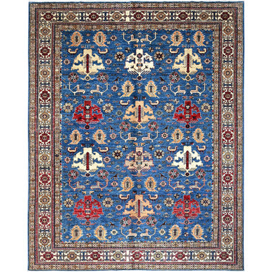Kazak Wool Hand Knotted Rug Blue Ivory 7.11X9.11 -O086544