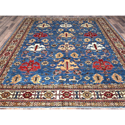 Kazak Wool Hand Knotted Rug Blue Ivory 7.11X9.11 -O086544