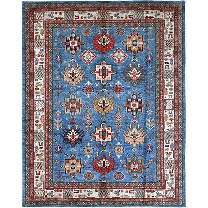 Kazak Wool Hand Knotted Rug Blue Ivory 8.2X10.3 -O086545