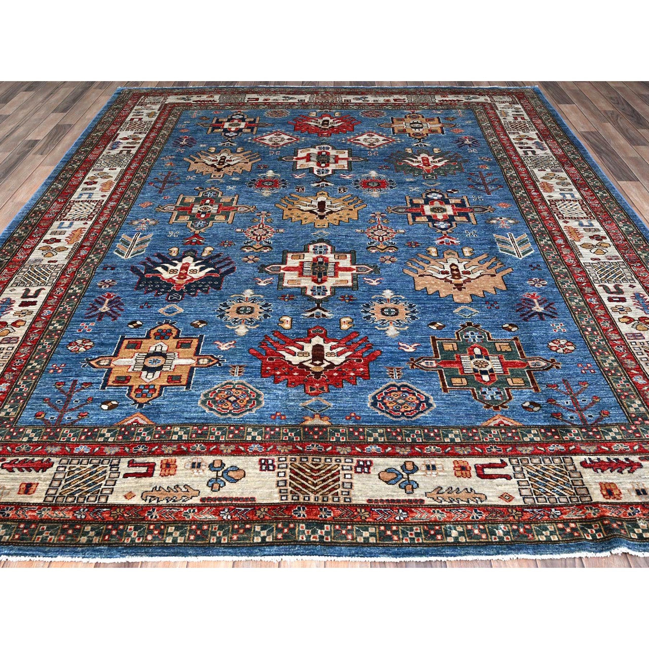 Blue 8'2" x 10'3" Kazak Hand knotted Wool Rug - Sku: O086545