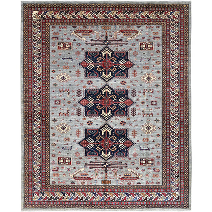Kazak Wool Hand Knotted Rug Grey Ivory 8.2X10.1 -O086547