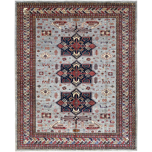 Kazak Wool Hand Knotted Rug Grey Ivory 8.2X10.1 -O086547