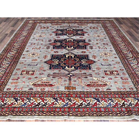 Kazak Wool Hand Knotted Rug Grey Ivory 8.2X10.1 -O086547