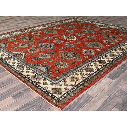 Kazak Wool Hand Knotted Rug Red Ivory 8.2X9.11 -O086551