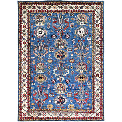 Kazak Wool Hand Knotted Rug Blue Ivory 9.11X13.8 -O086553