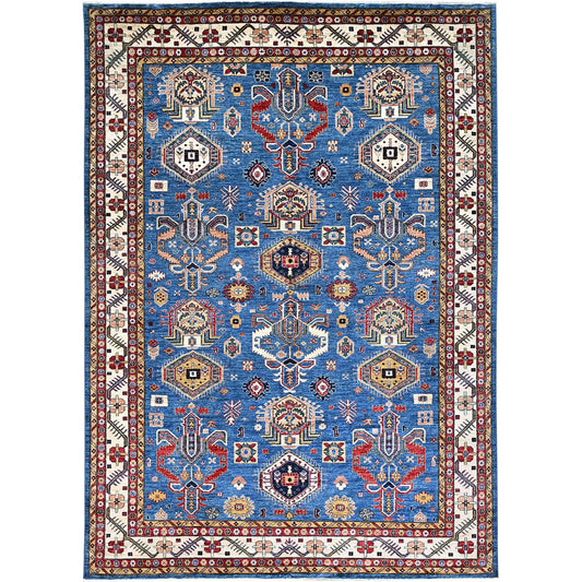 Kazak Wool Hand Knotted Rug Blue Ivory 9.11X13.8 -O086553