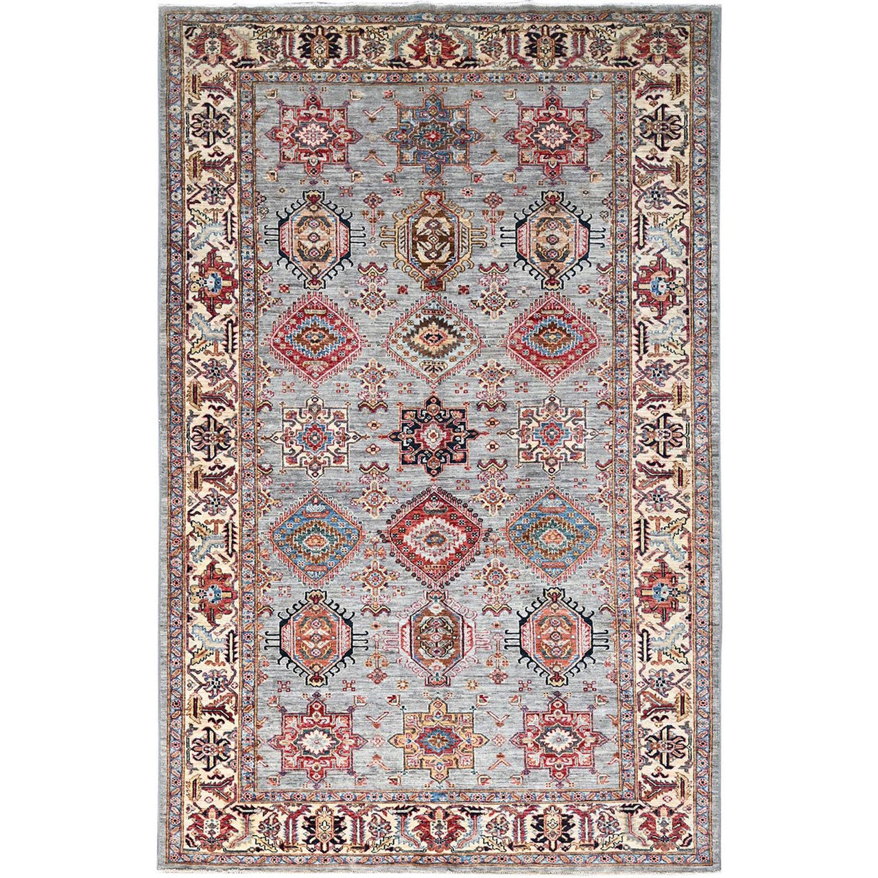 Gray 6'1" x 9'6" Kazak Hand knotted Wool Rug - Sku: O086558