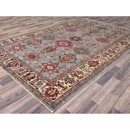 Kazak Wool Hand Knotted Rug Grey Ivory 6.1X9.6 -O086558