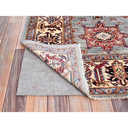 Kazak Wool Hand Knotted Rug Grey Ivory 6.1X9.6 -O086558