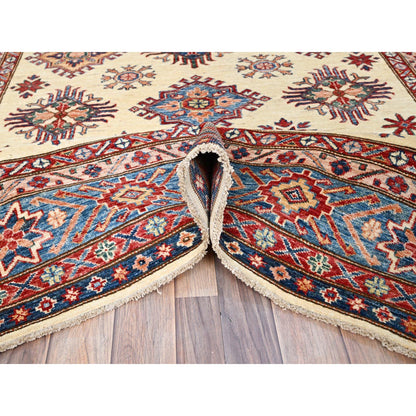 Kazak Wool Hand Knotted Rug Ivory Blue 5.11X9.3 -O086559