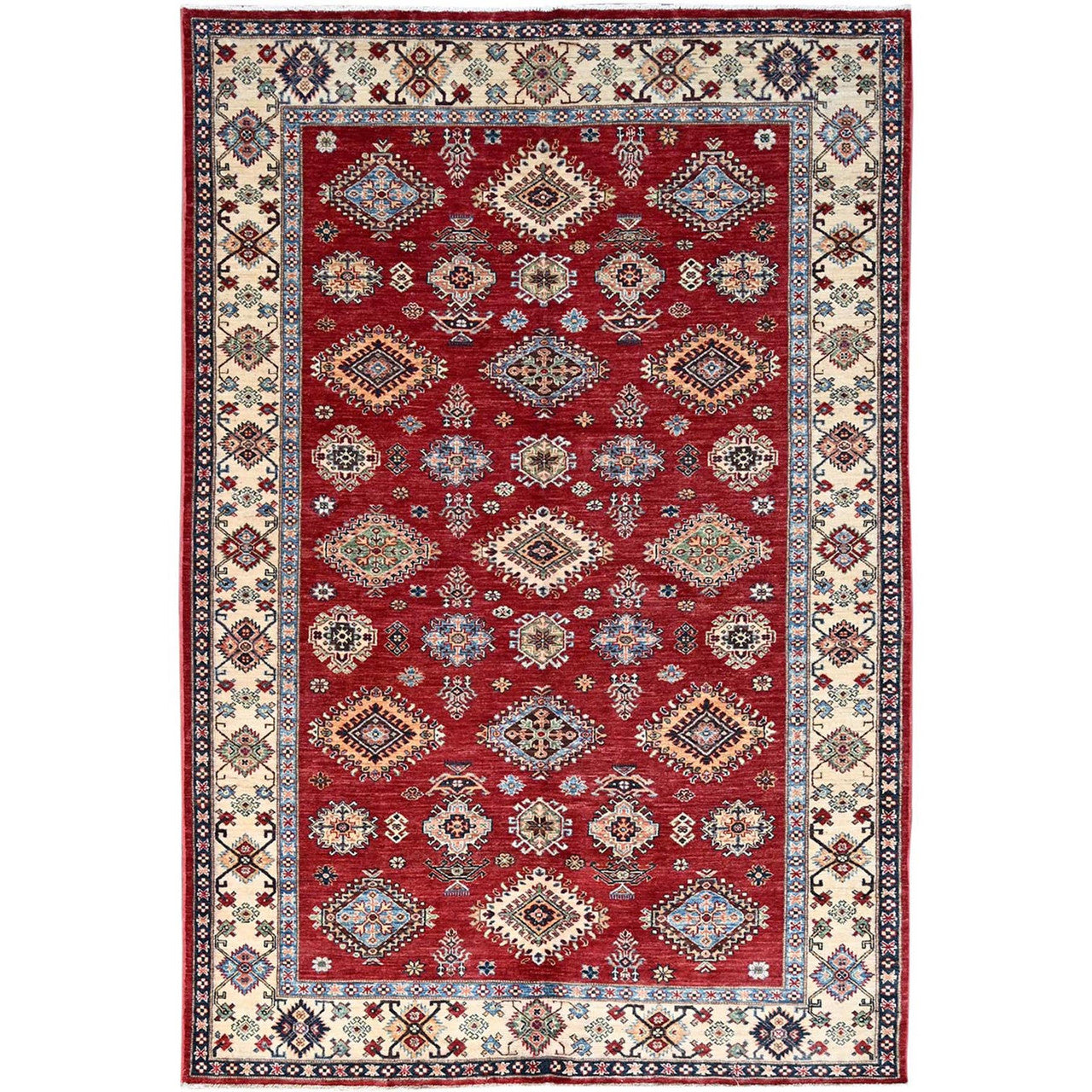 Red 6'0" x 8'8" Kazak Hand knotted Wool Rug - Sku: O086560