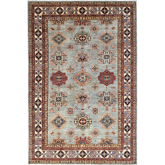 Kazak Wool Hand Knotted Rug Grey Ivory 6.0X9.0 -O086563