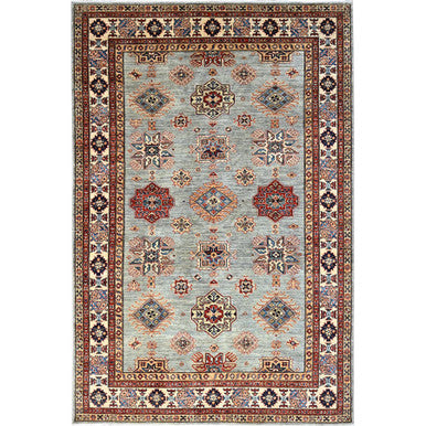 Kazak Wool Hand Knotted Rug Grey Ivory 6.0X9.0 -O086563