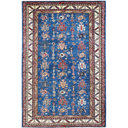 Kazak Wool Hand Knotted Rug Blue Ivory 5.10X8.9 -O086564