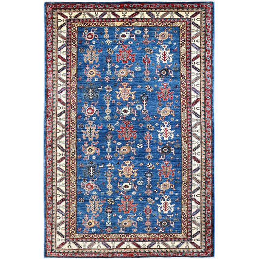 Kazak Wool Hand Knotted Rug Blue Ivory 5.10X8.9 -O086564