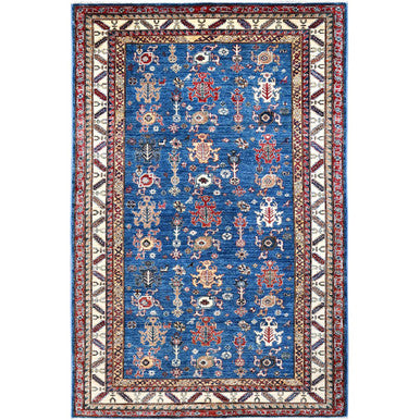 Kazak Wool Hand Knotted Rug Blue Ivory 5.10X8.9 -O086564
